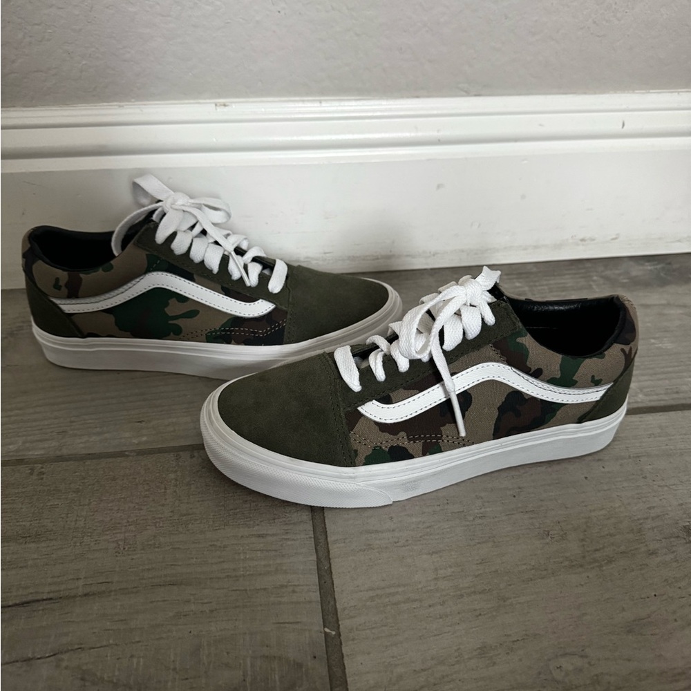 Vans Green and Black Camouflage Sneakers